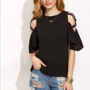 Crisscross Black Shoulder Top Blouse